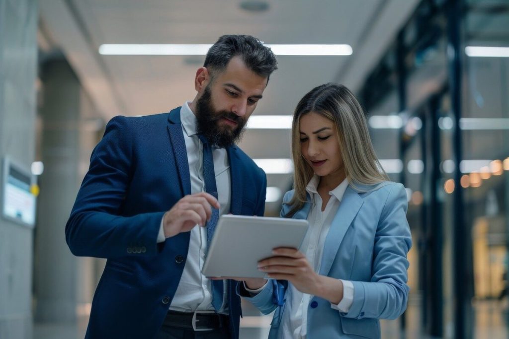 Especialistas revisando información en una tablet